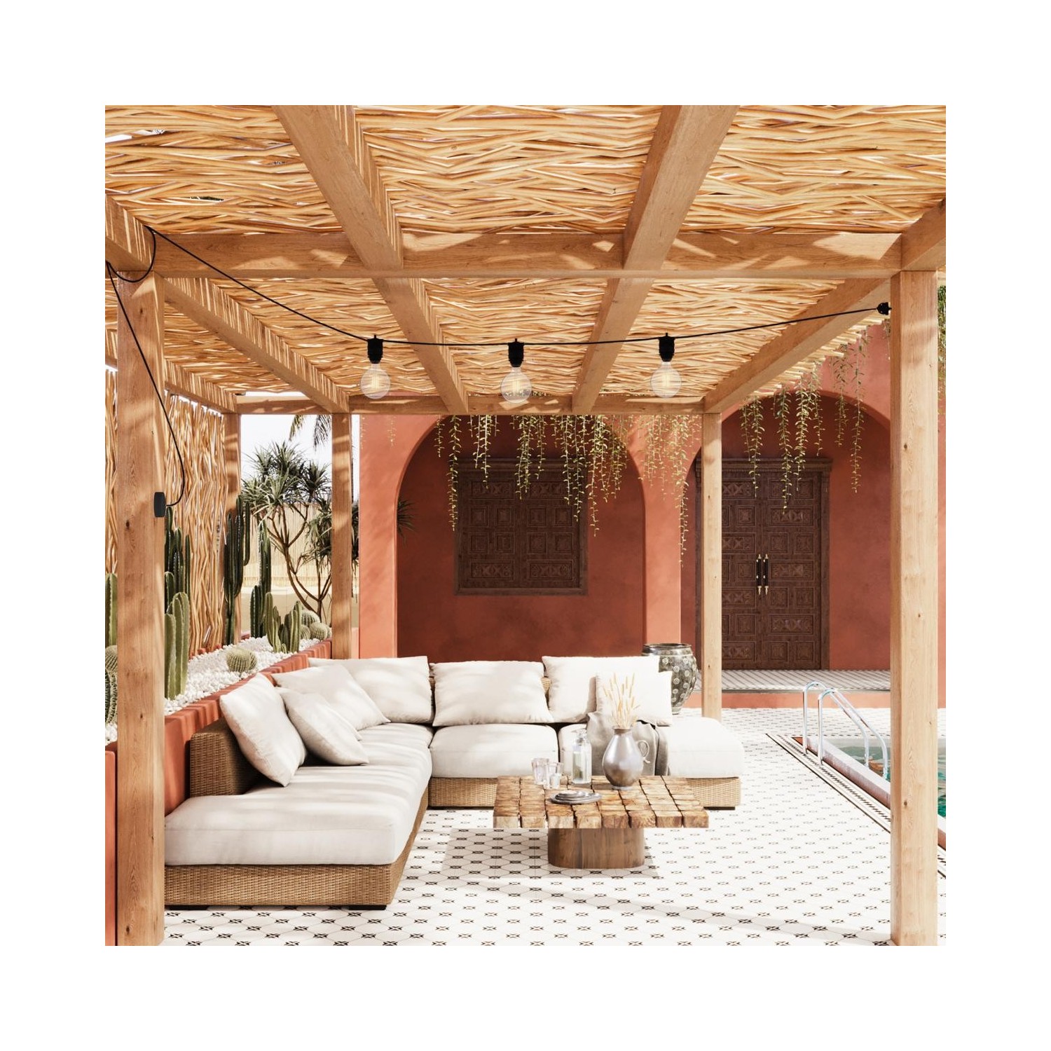 EIVA ELEGANT Suspension d'extérieur avec 1,5m câble textile, rosace et douille en silicone étanche IP65