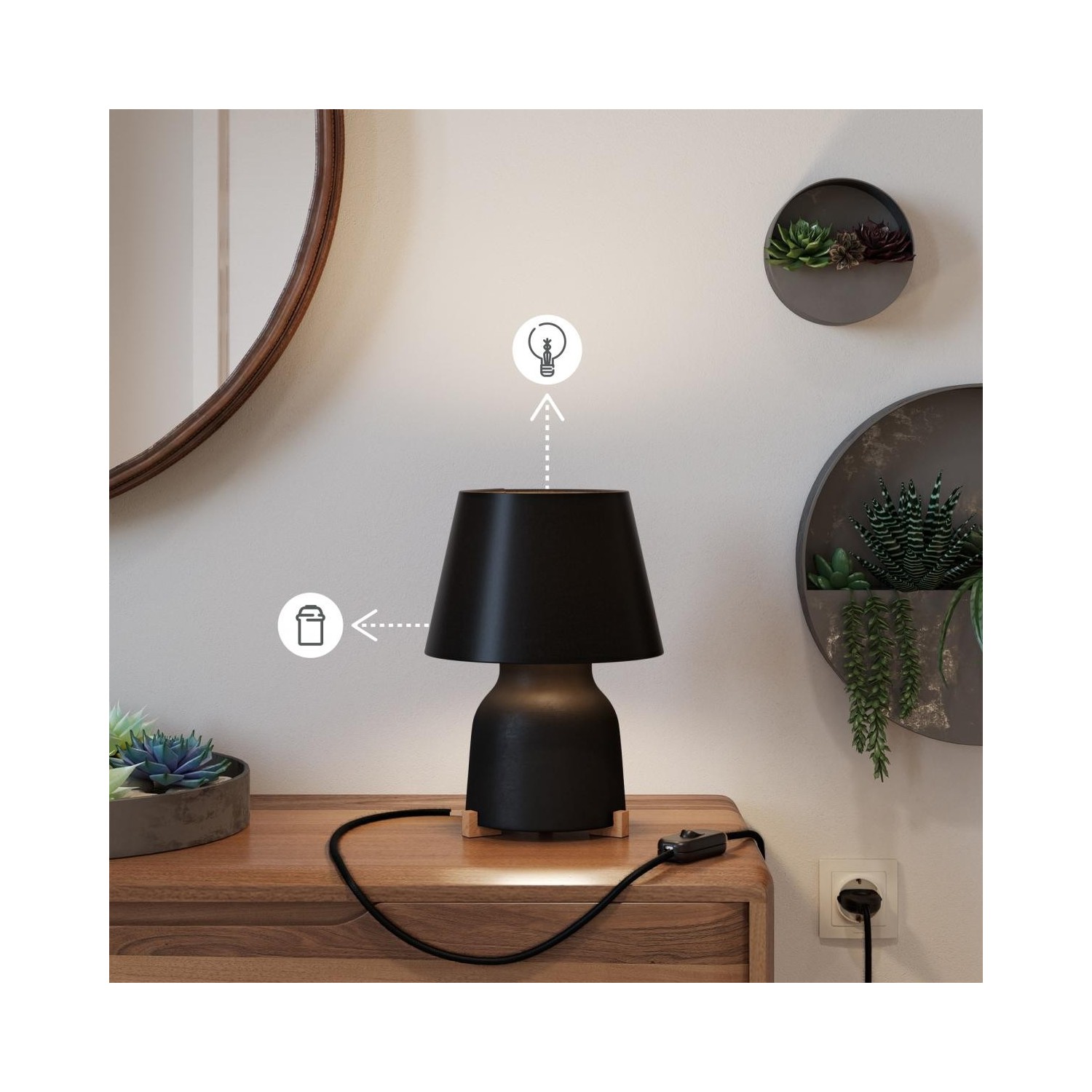 EIVA ELEGANT Suspension d'extérieur avec 1,5m câble textile, rosace et douille en silicone étanche IP65