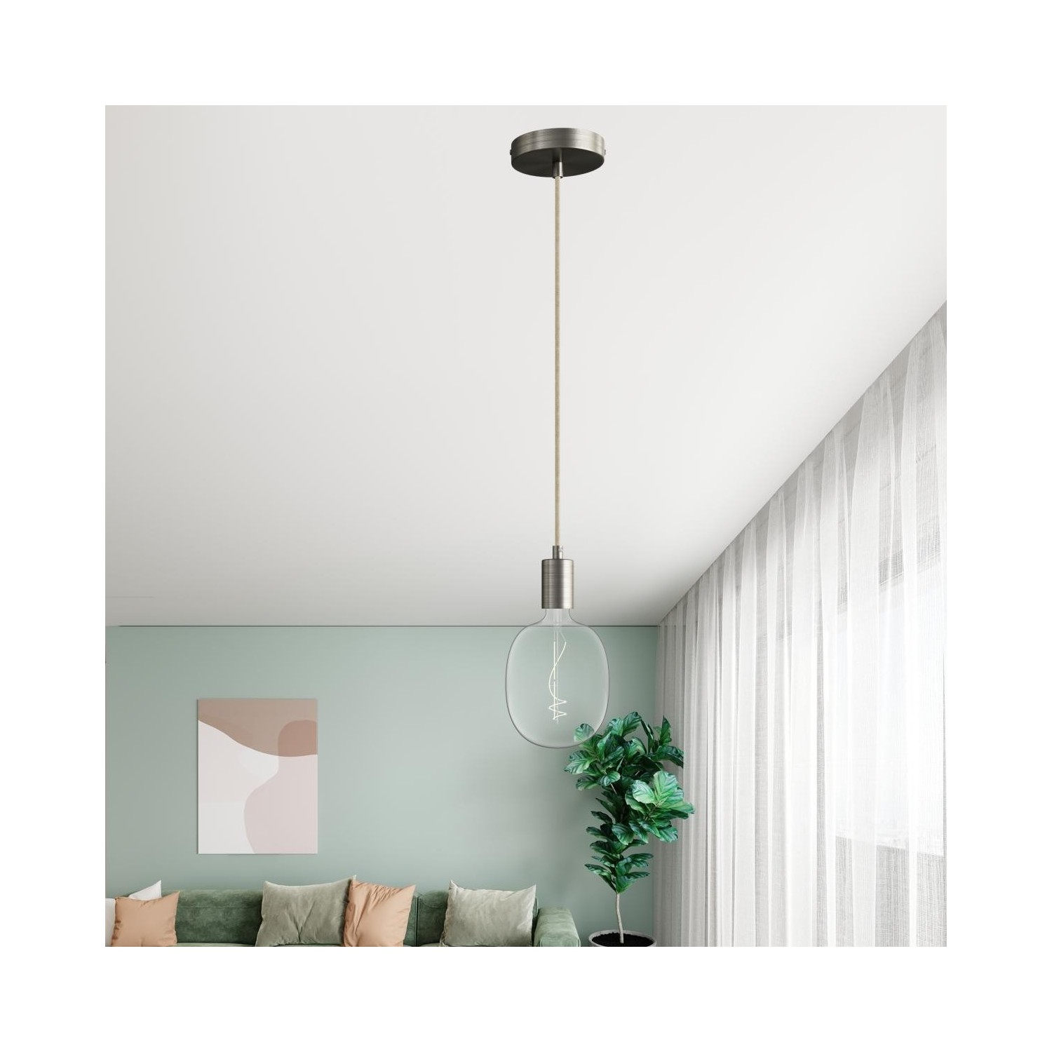 EIVA ELEGANT Suspension d'extérieur avec 1,5m câble textile, rosace et douille en silicone étanche IP65