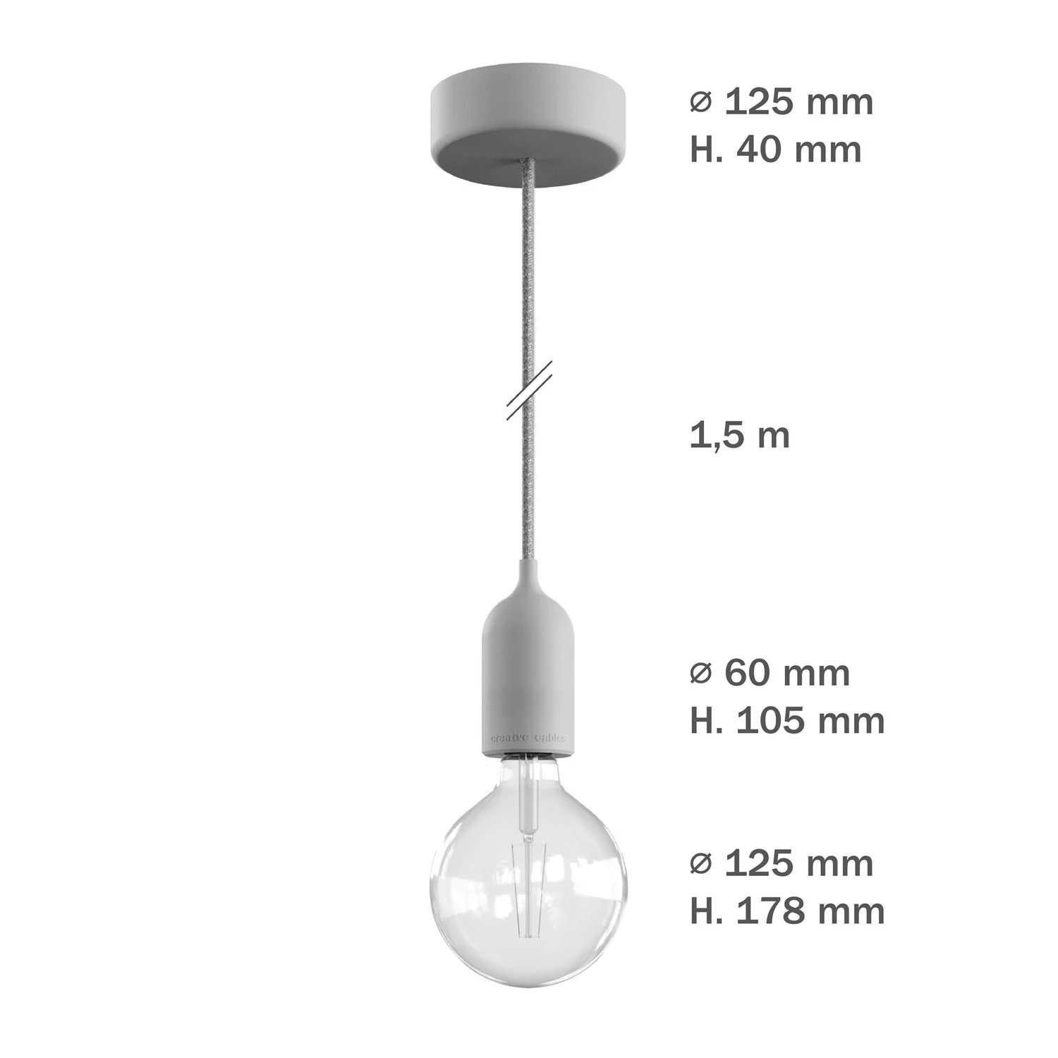 EIVA PASTEL Suspension d'extérieur avec 1,5m câble textile, rosace et douille en silicone étanche IP65