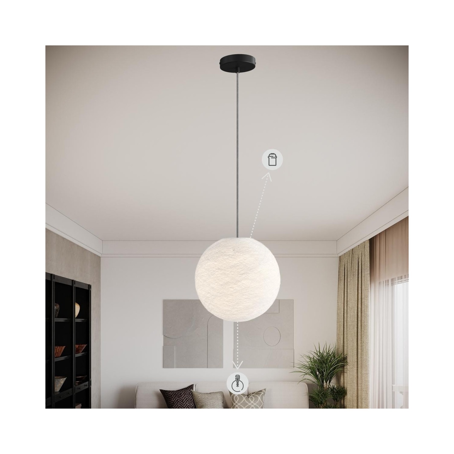 EIVA ELEGANT Suspension d'extérieur avec 5m câble textile, décentreur, rosace et douille en silicone étanche IP65