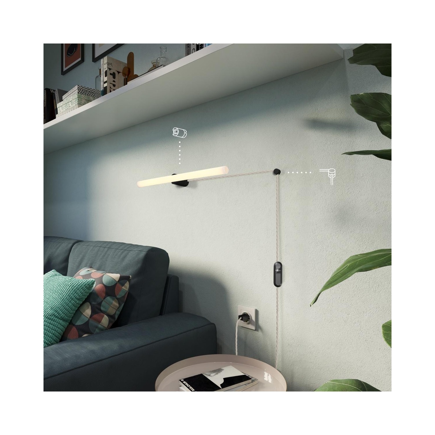 EIVA ELEGANT Suspension d'extérieur avec 5m câble textile, décentreur, rosace et douille en silicone étanche IP65