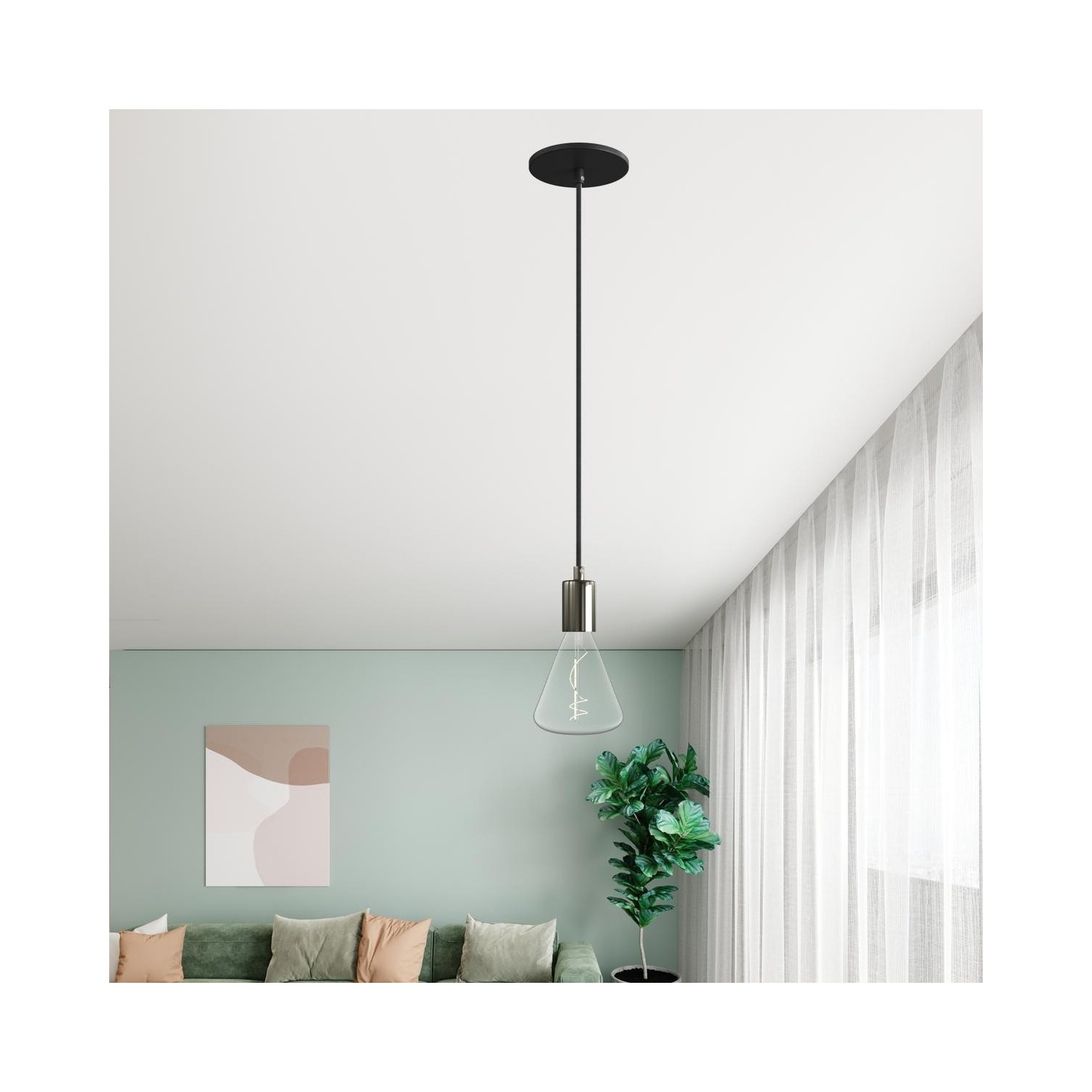 EIVA ELEGANT Suspension d'extérieur avec 5m câble textile, décentreur, rosace et douille en silicone étanche IP65