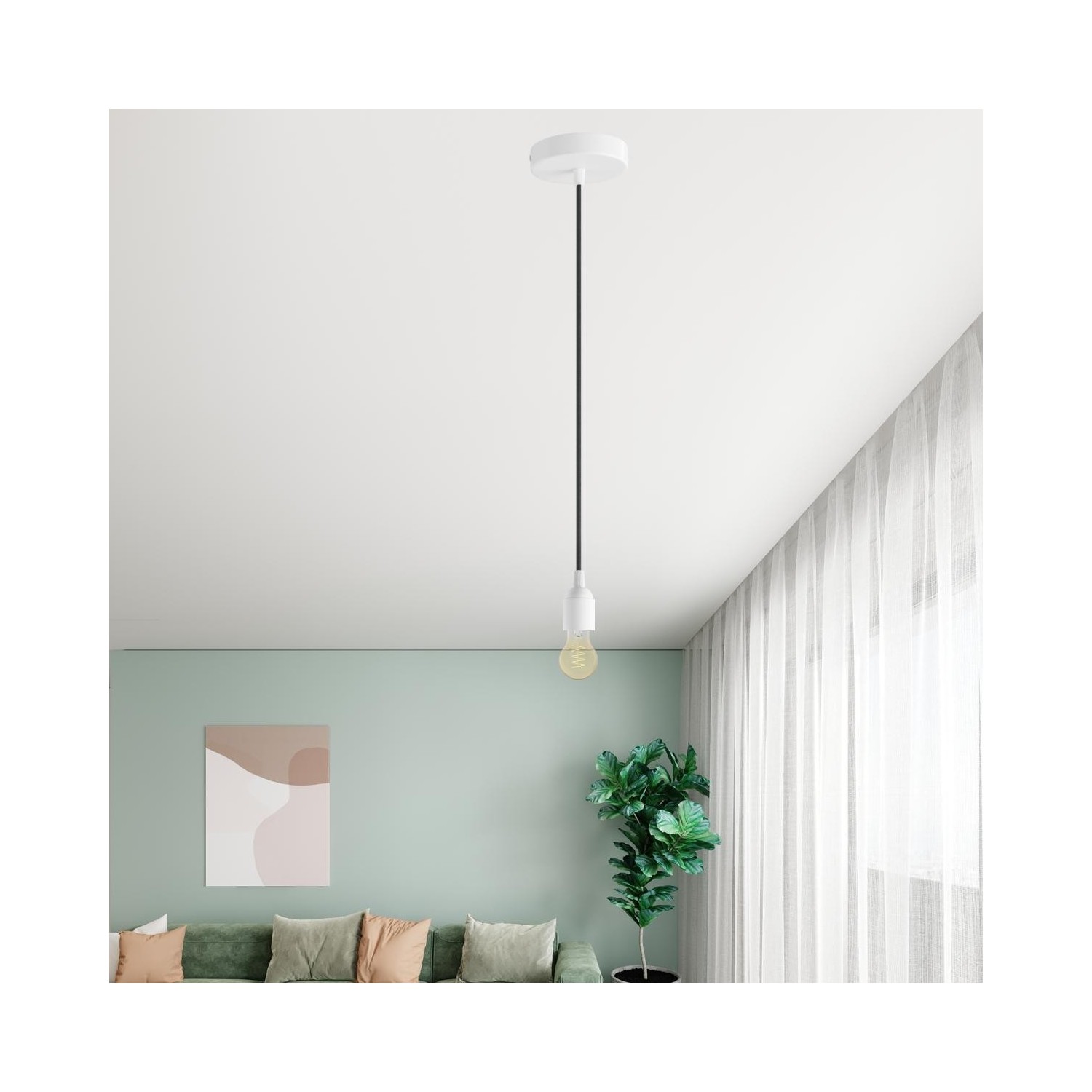 EIVA ELEGANT Suspension d'extérieur avec 5m câble textile, décentreur, rosace et douille en silicone étanche IP65