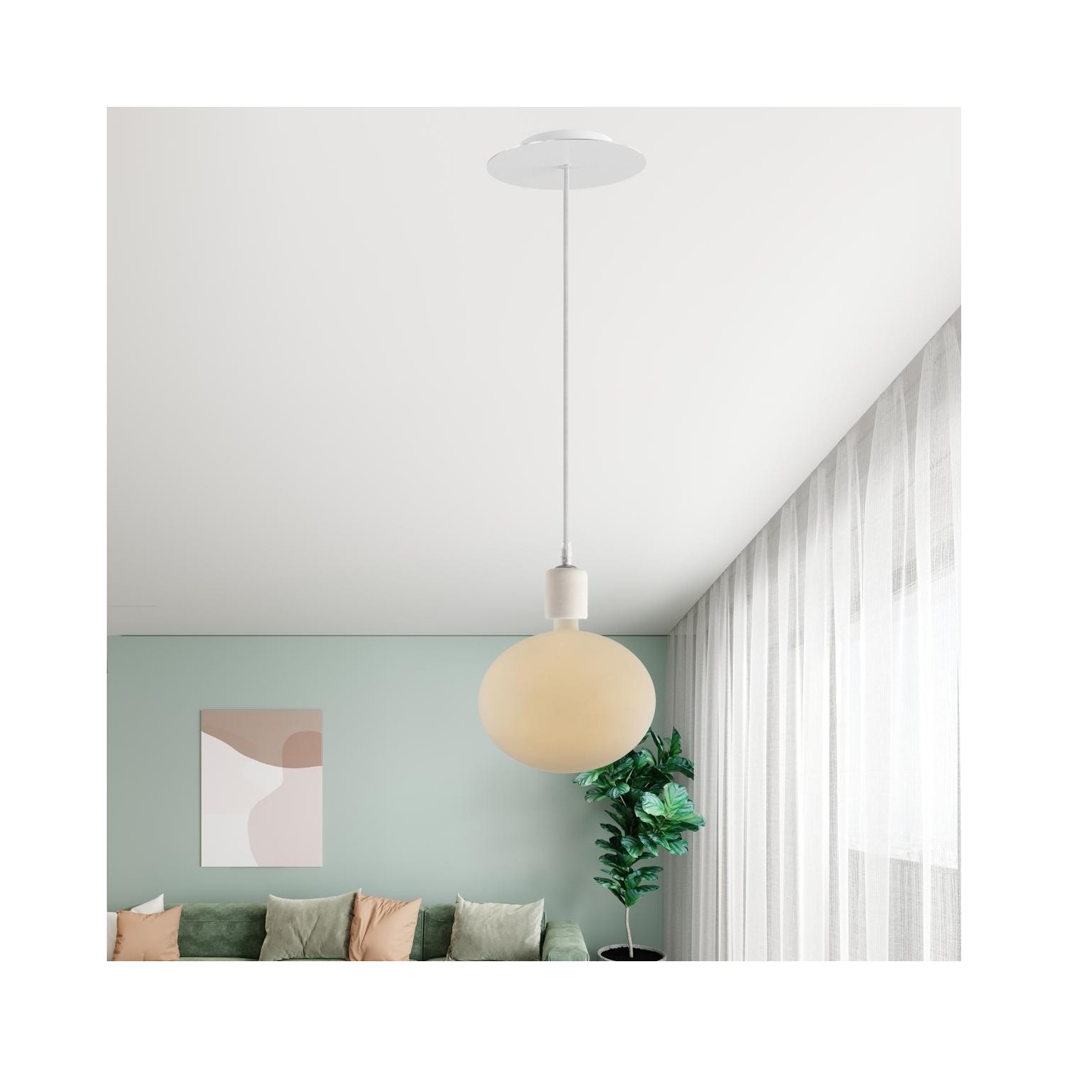 EIVA ELEGANT Suspension d'extérieur avec 5m câble textile, décentreur, rosace et douille en silicone étanche IP65