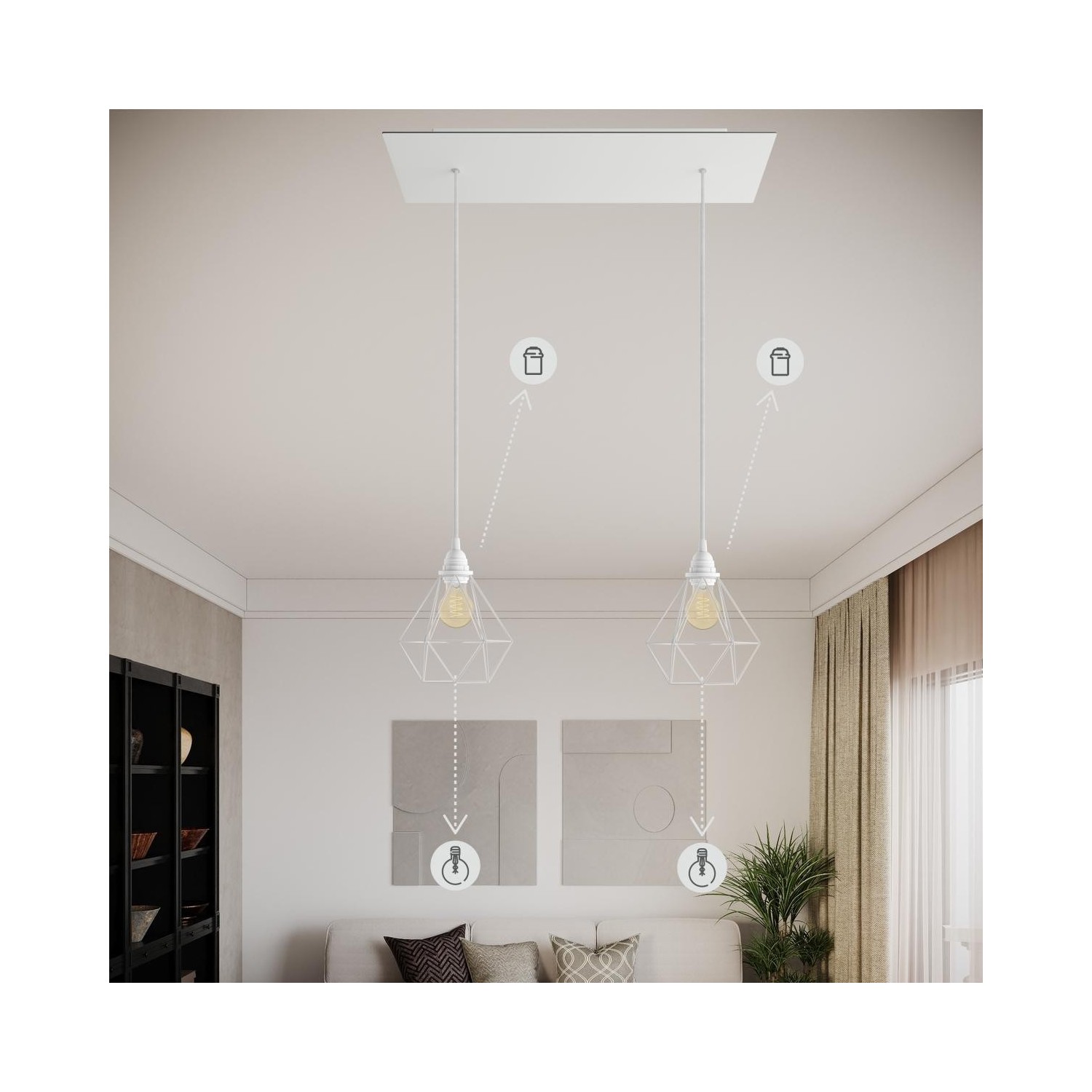 EIVA ELEGANT Suspension d'extérieur avec 5m câble textile, décentreur, rosace et douille en silicone étanche IP65