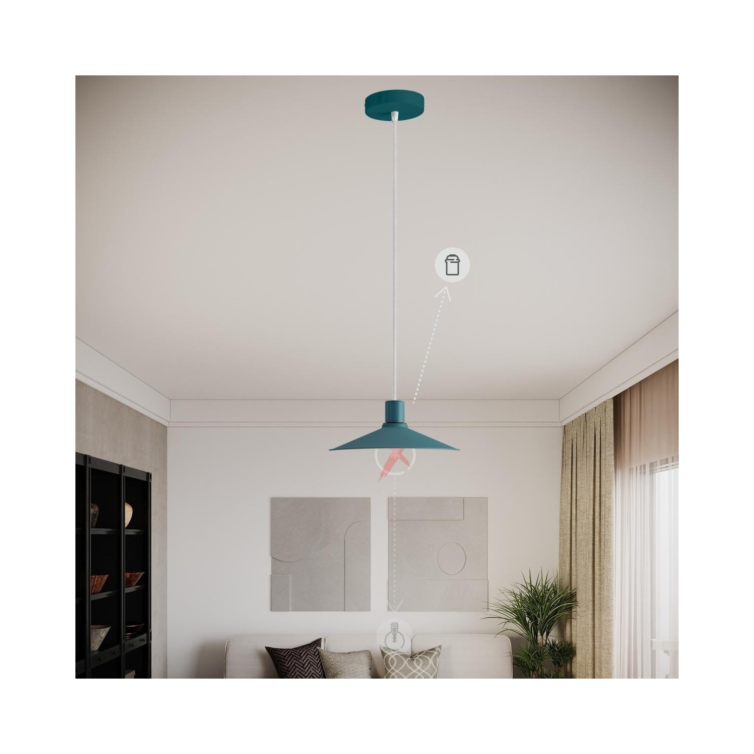 EIVA PASTEL Suspension d'extérieur avec 5m câble textile, décentreur, rosace et douille en silicone étanche IP65