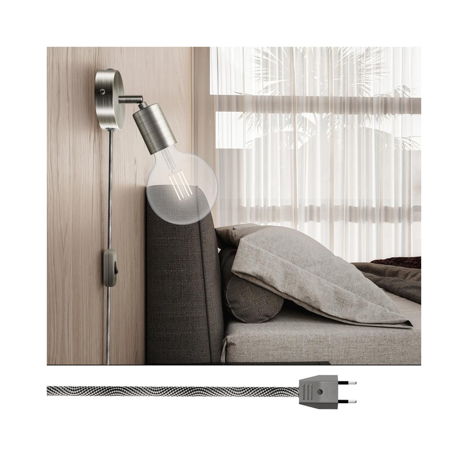 EIVA PASTEL Suspension d'extérieur avec 5m câble textile, décentreur, rosace et douille en silicone étanche IP65