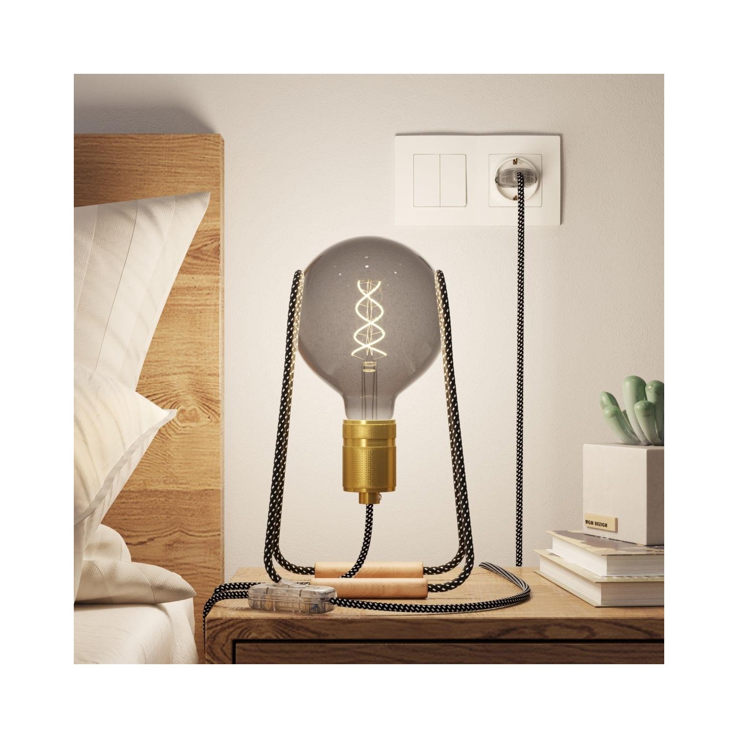 EIVA PASTEL Suspension d'extérieur avec 5m câble textile, décentreur, rosace et douille en silicone étanche IP65
