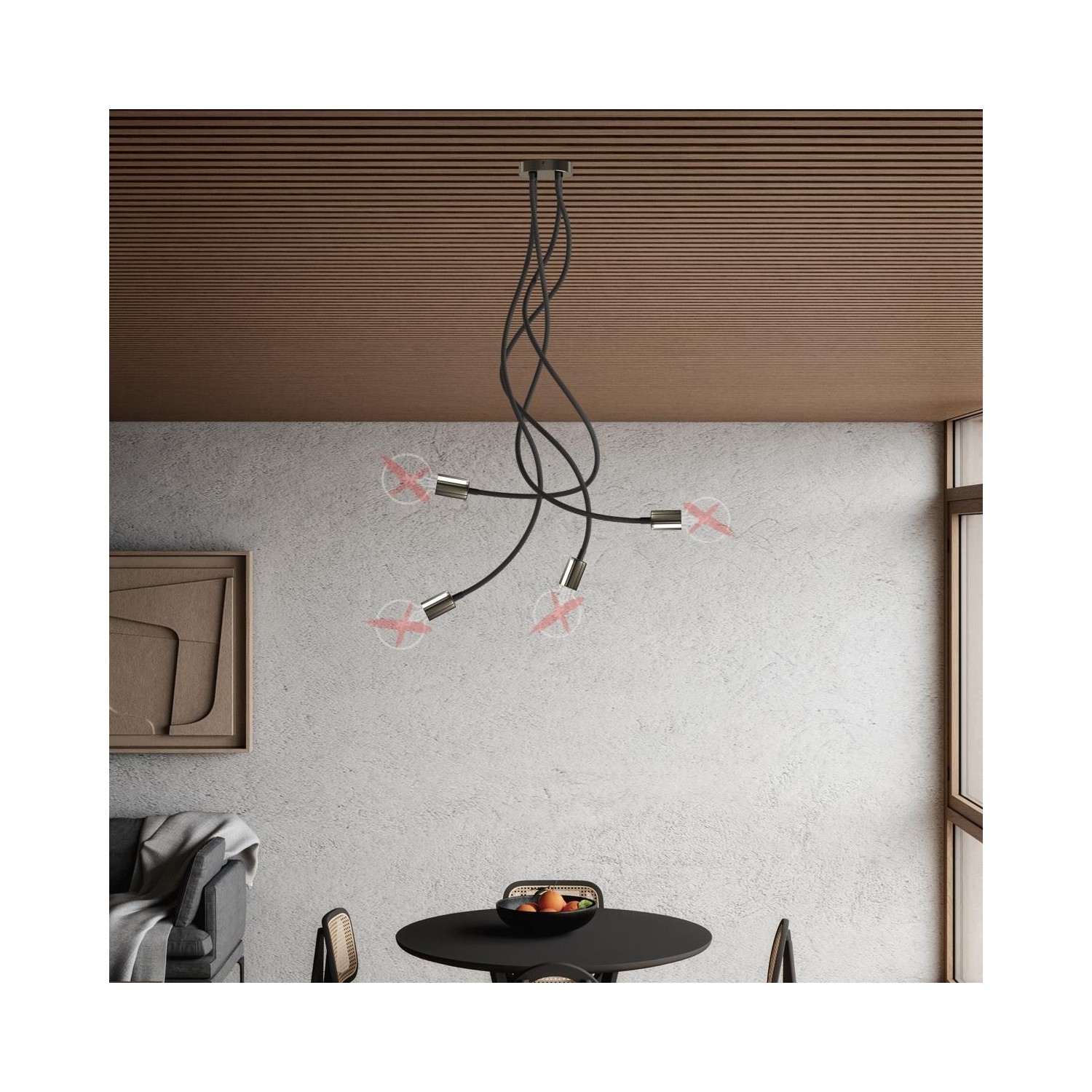 EIVA PASTEL Suspension d'extérieur avec 5m câble textile, décentreur, rosace et douille en silicone étanche IP65