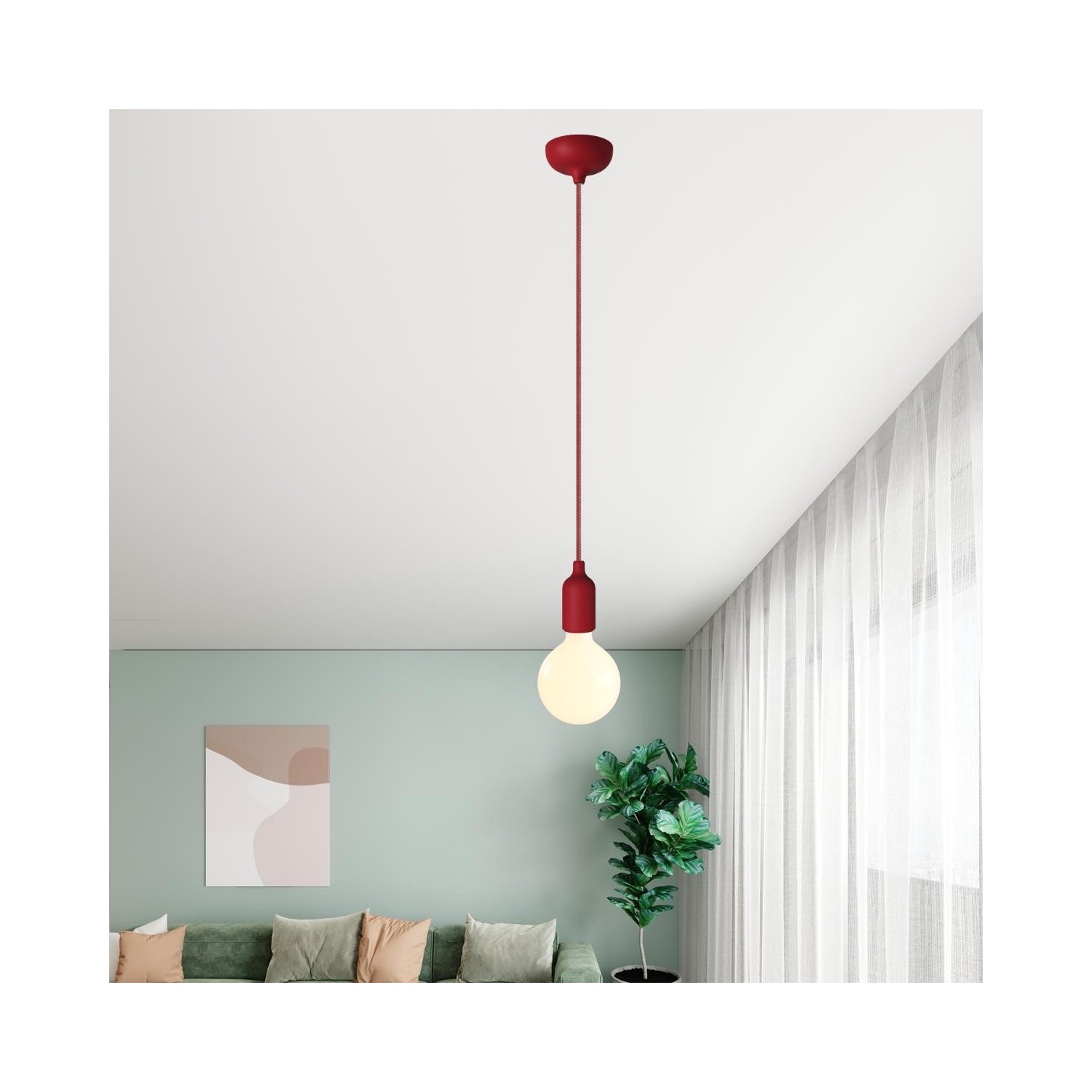 EIVA PASTEL Suspension d'extérieur avec 5m câble textile, décentreur, rosace et douille en silicone étanche IP65