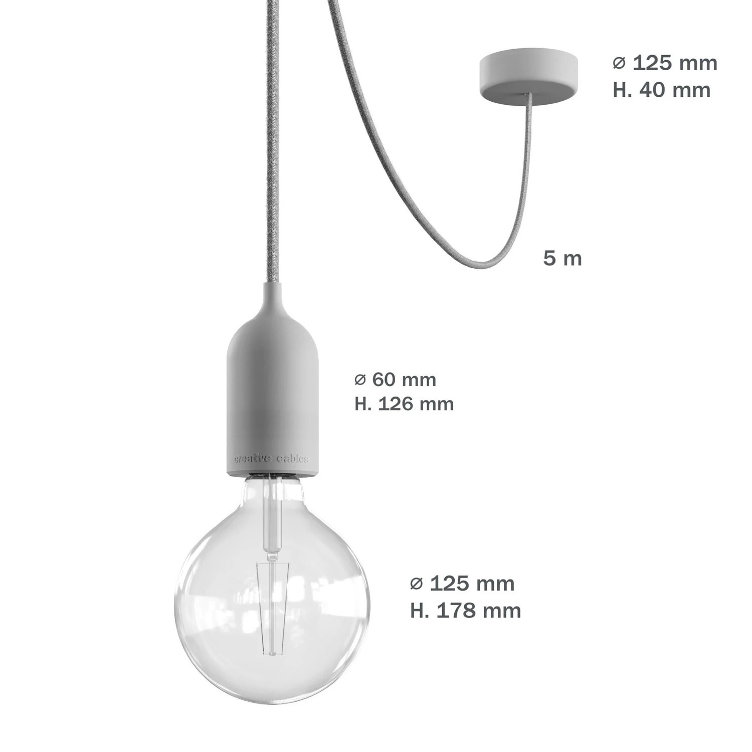 EIVA PASTEL Suspension d'extérieur avec 5m câble textile, décentreur, rosace et douille en silicone étanche IP65