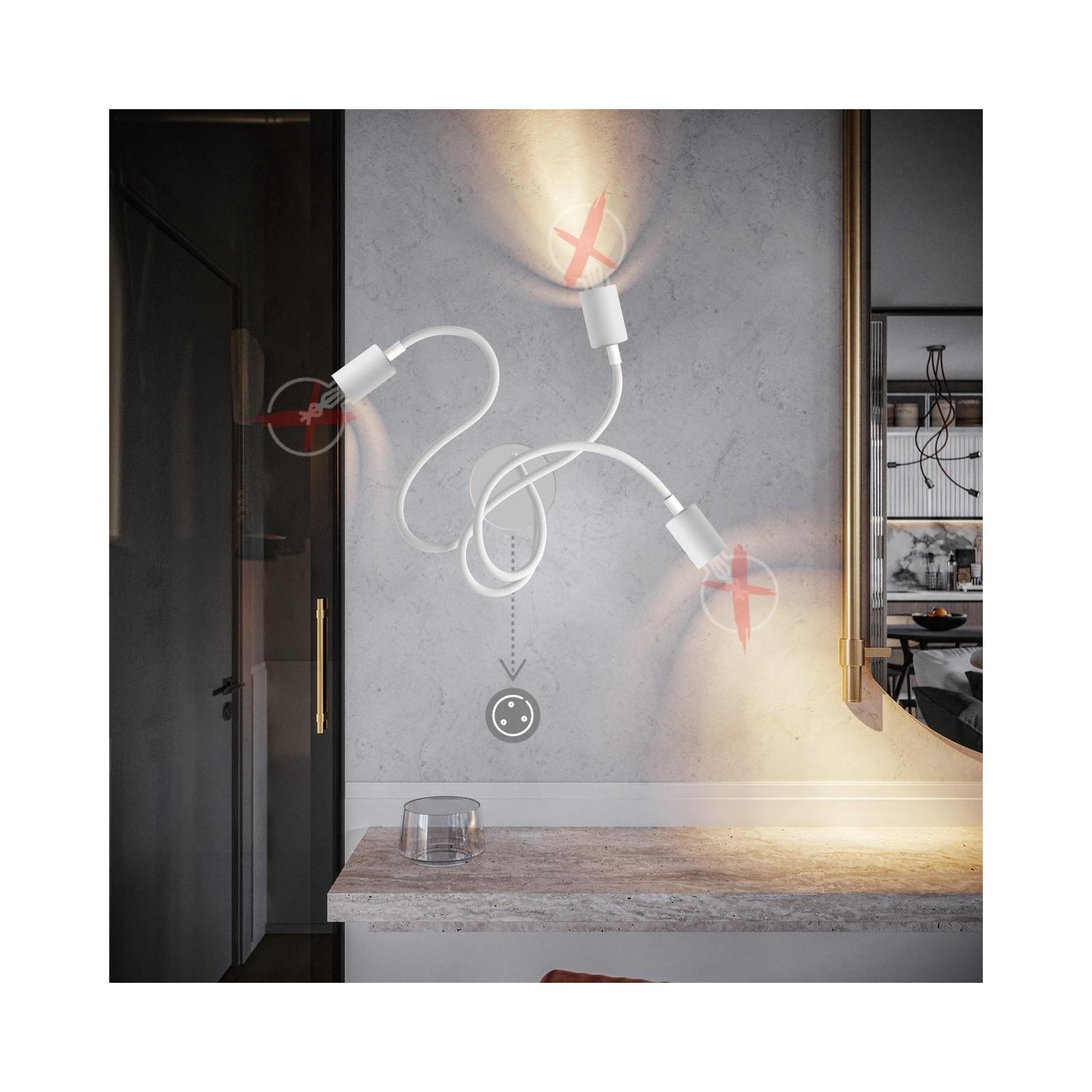 EIVA PASTEL Suspension d'extérieur avec 5m câble textile, décentreur, rosace et douille en silicone étanche IP65