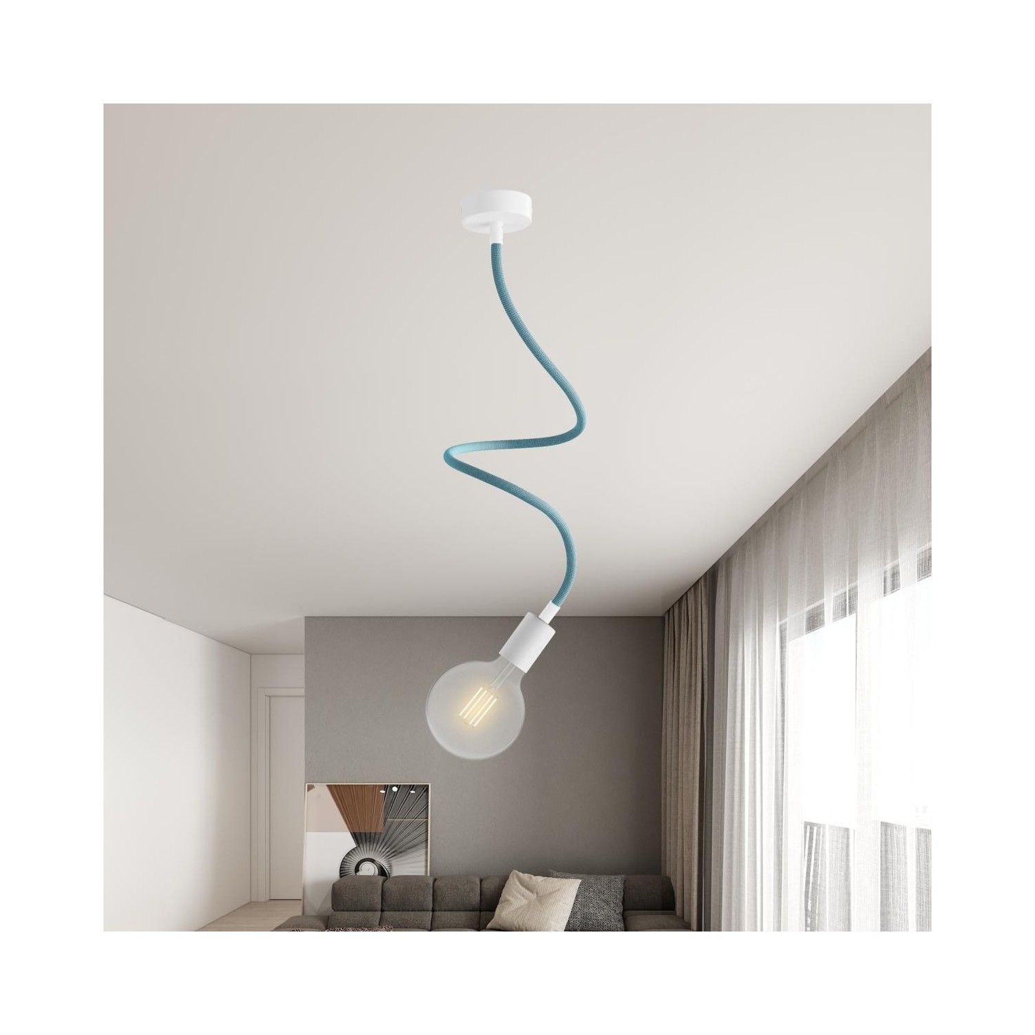 EIVA Suspension d'extérieur avec abat-jour, 5m câble textile, rosace en silicone et douille étanche IP65