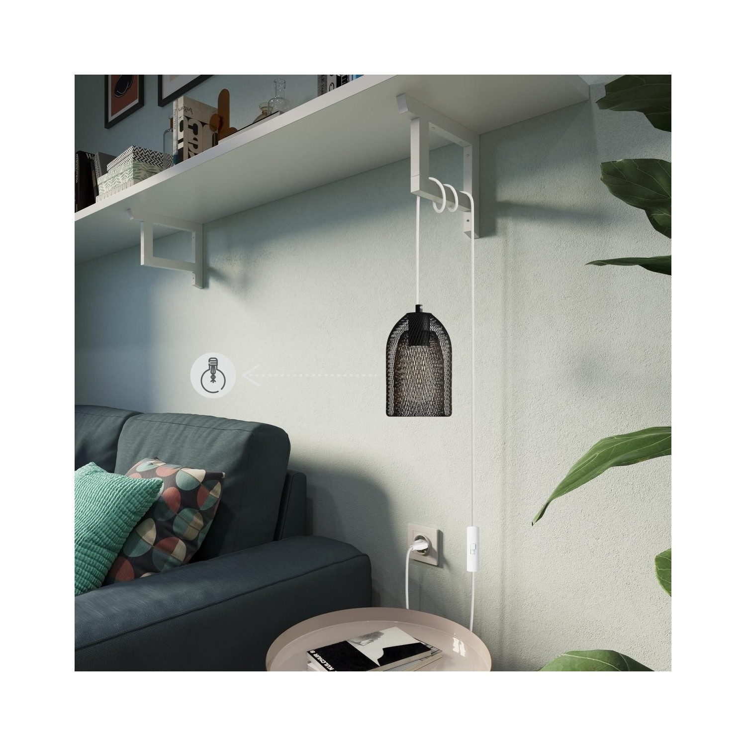 EIVA Suspension d'extérieur pour abat-jour avec 5m câble textile, décentreur, rosace et douille étanche IP65