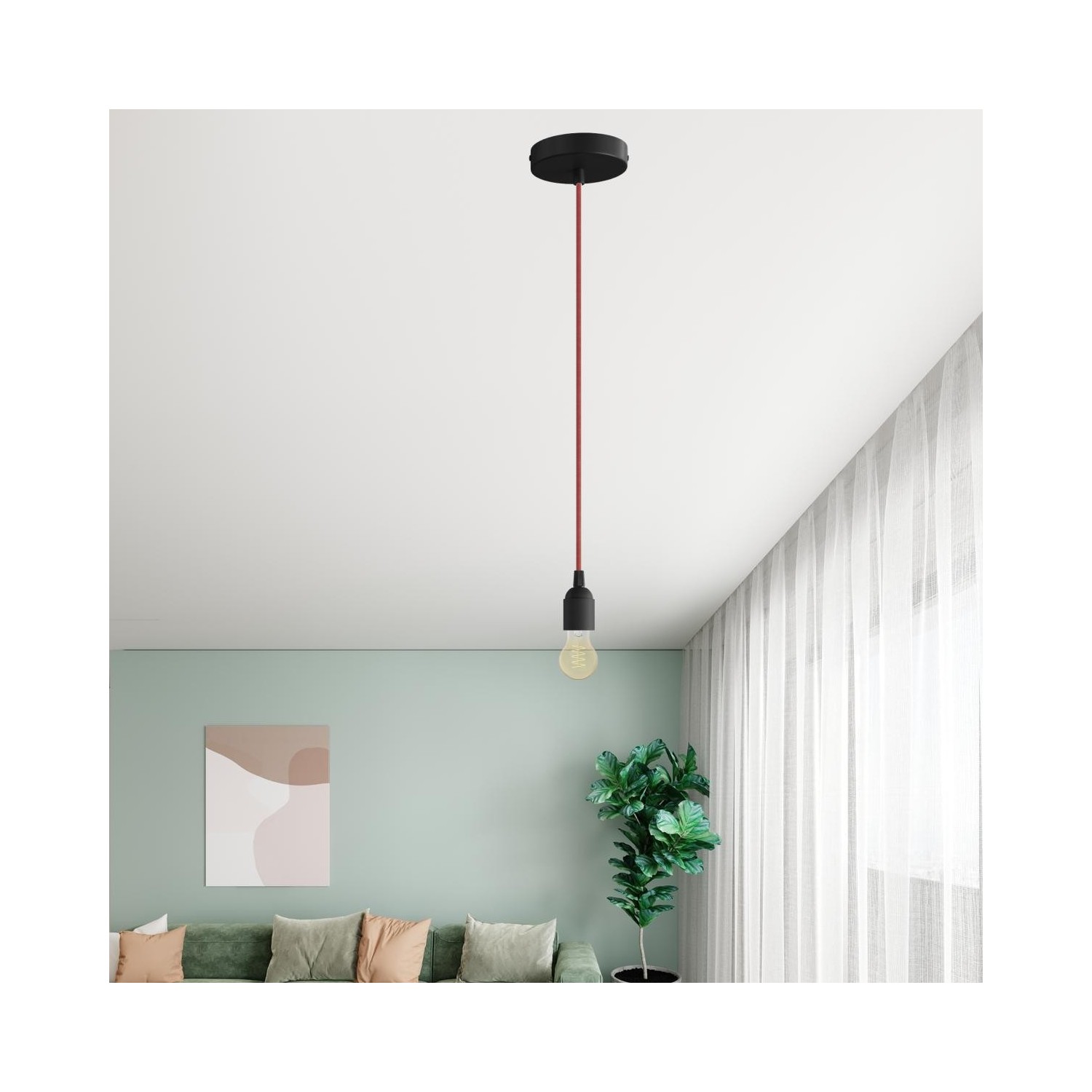 EIVA Suspension d'extérieur pour abat-jour avec 5m câble textile, décentreur, rosace et douille étanche IP65
