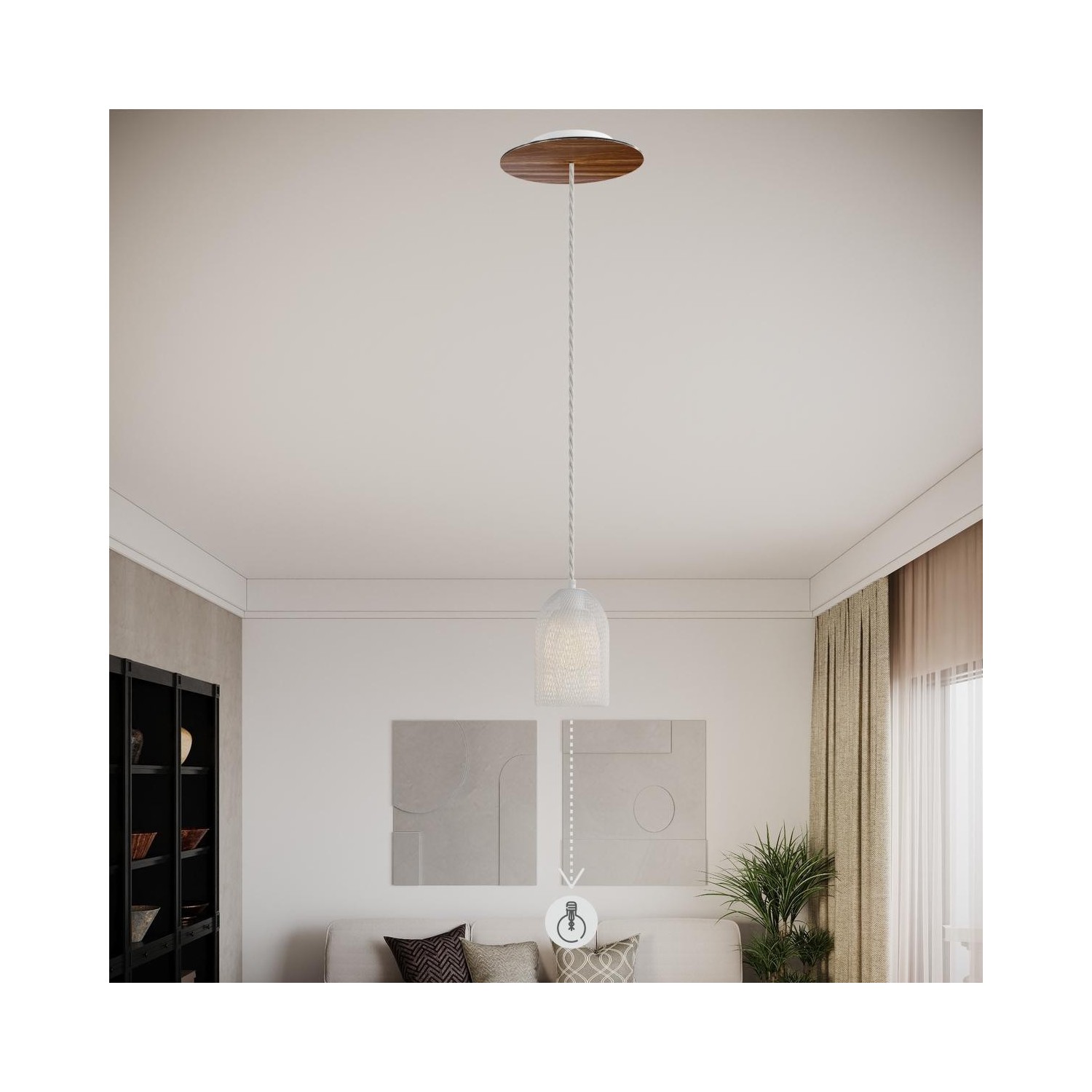 EIVA Suspension d'extérieur pour abat-jour avec 5m câble textile, décentreur, rosace et douille étanche IP65