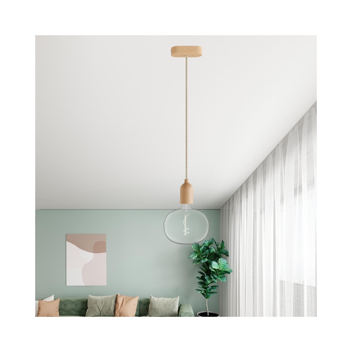 EIVA Suspension d'extérieur pour abat-jour avec 5m câble textile, décentreur, rosace et douille étanche IP65
