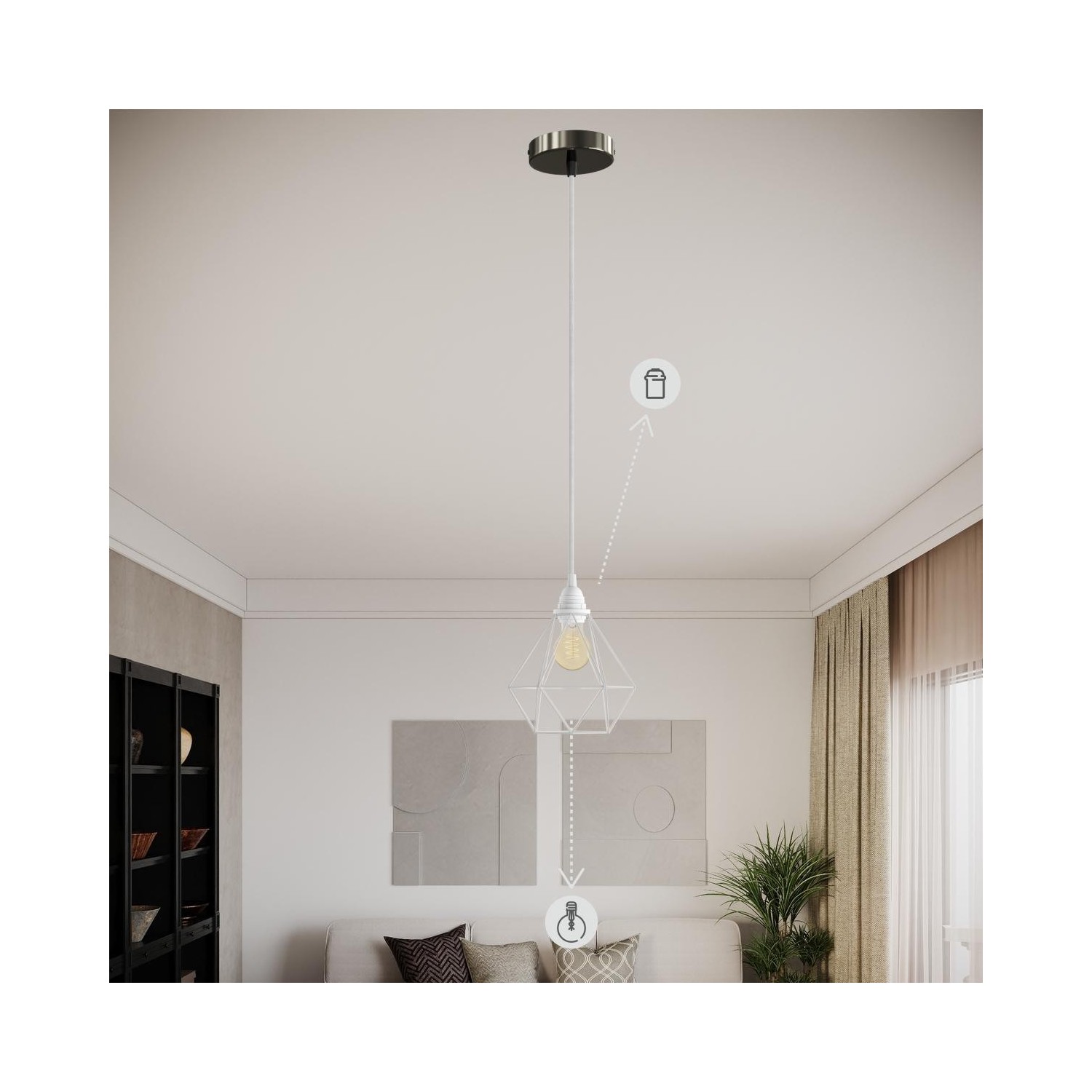 EIVA Suspension d'extérieur pour abat-jour avec 5m câble textile, décentreur, rosace et douille étanche IP65