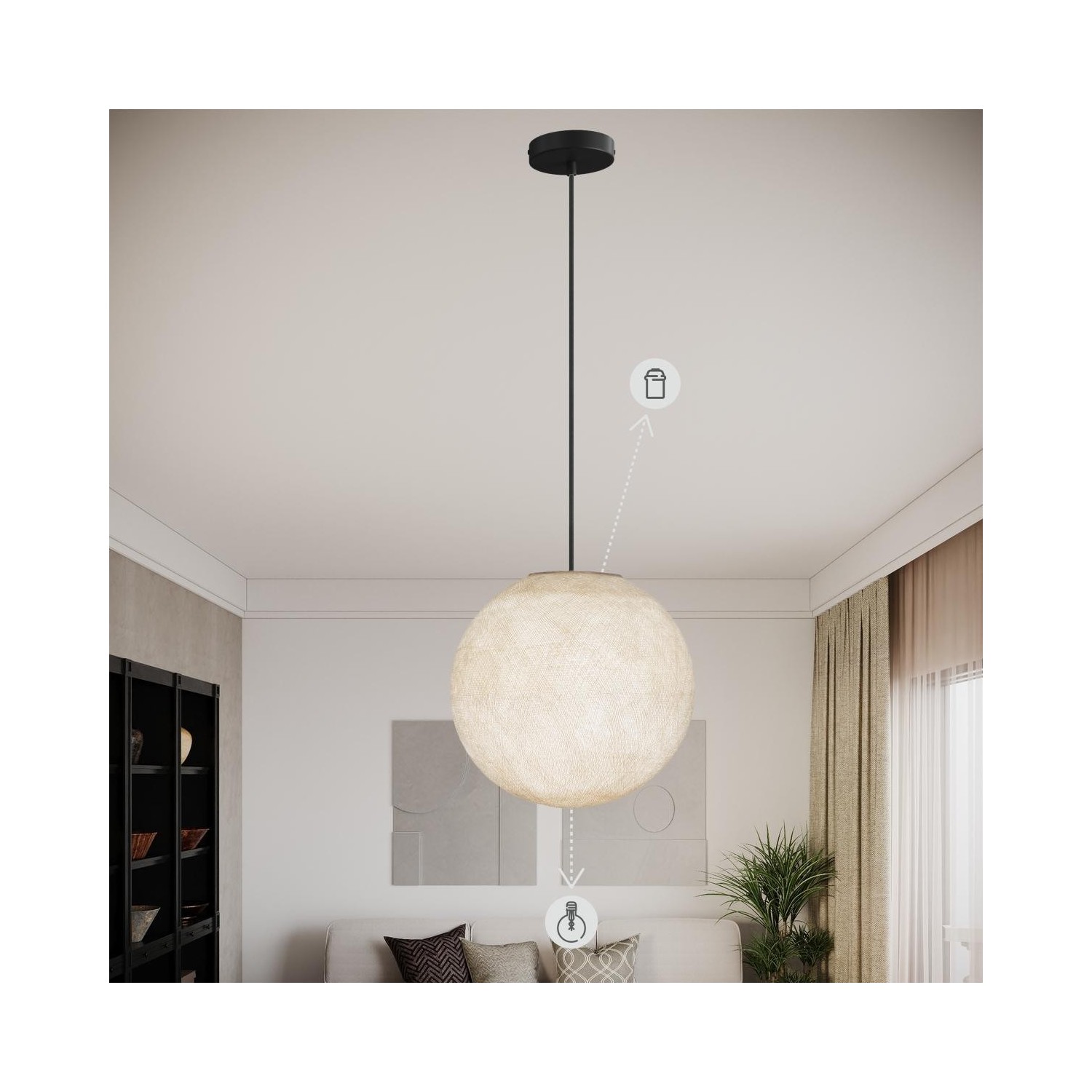 EIVA Suspension d'extérieur pour abat-jour avec 5m câble textile, décentreur, rosace et douille étanche IP65