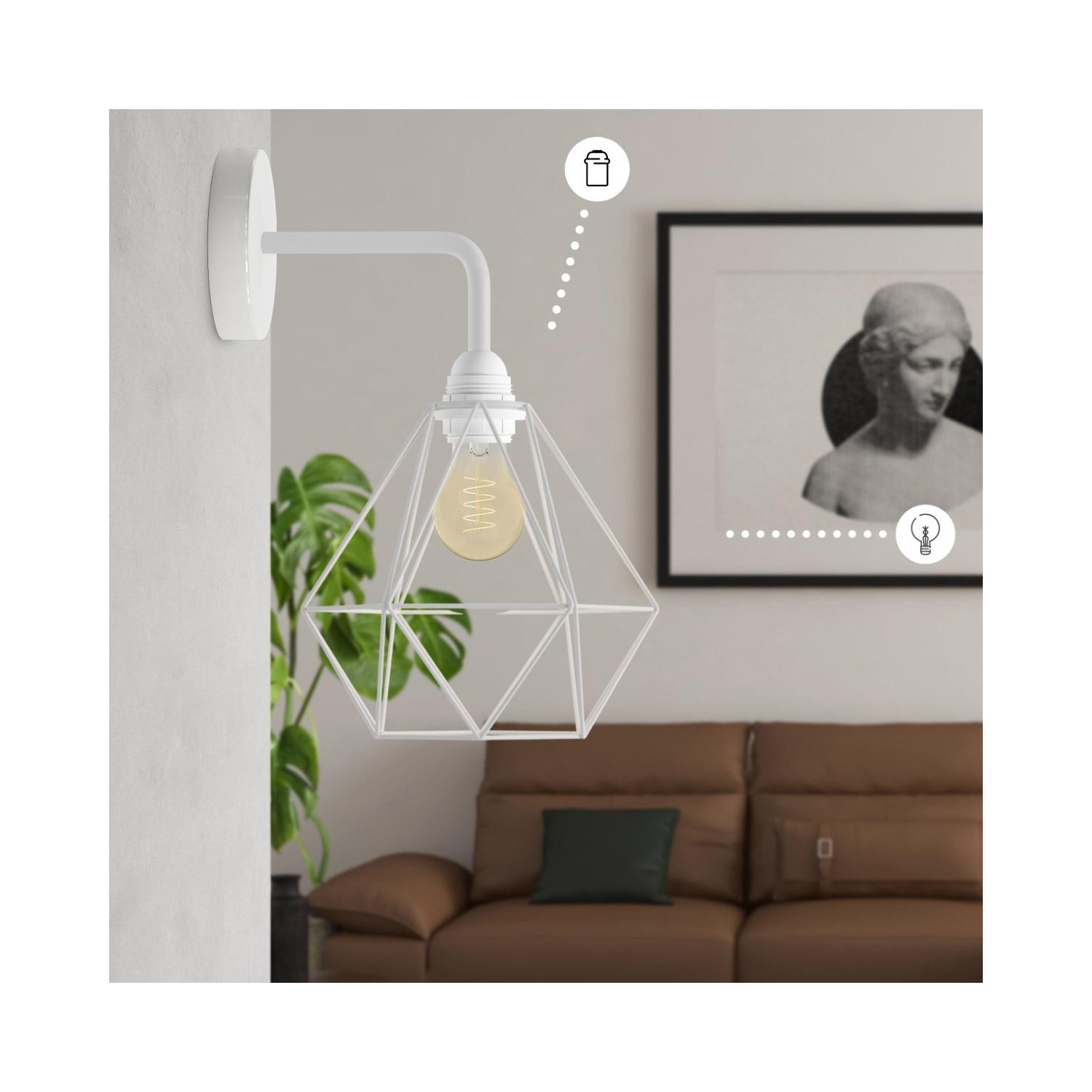 EIVA Suspension d'extérieur pour abat-jour avec 5m câble textile, décentreur, rosace et douille étanche IP65