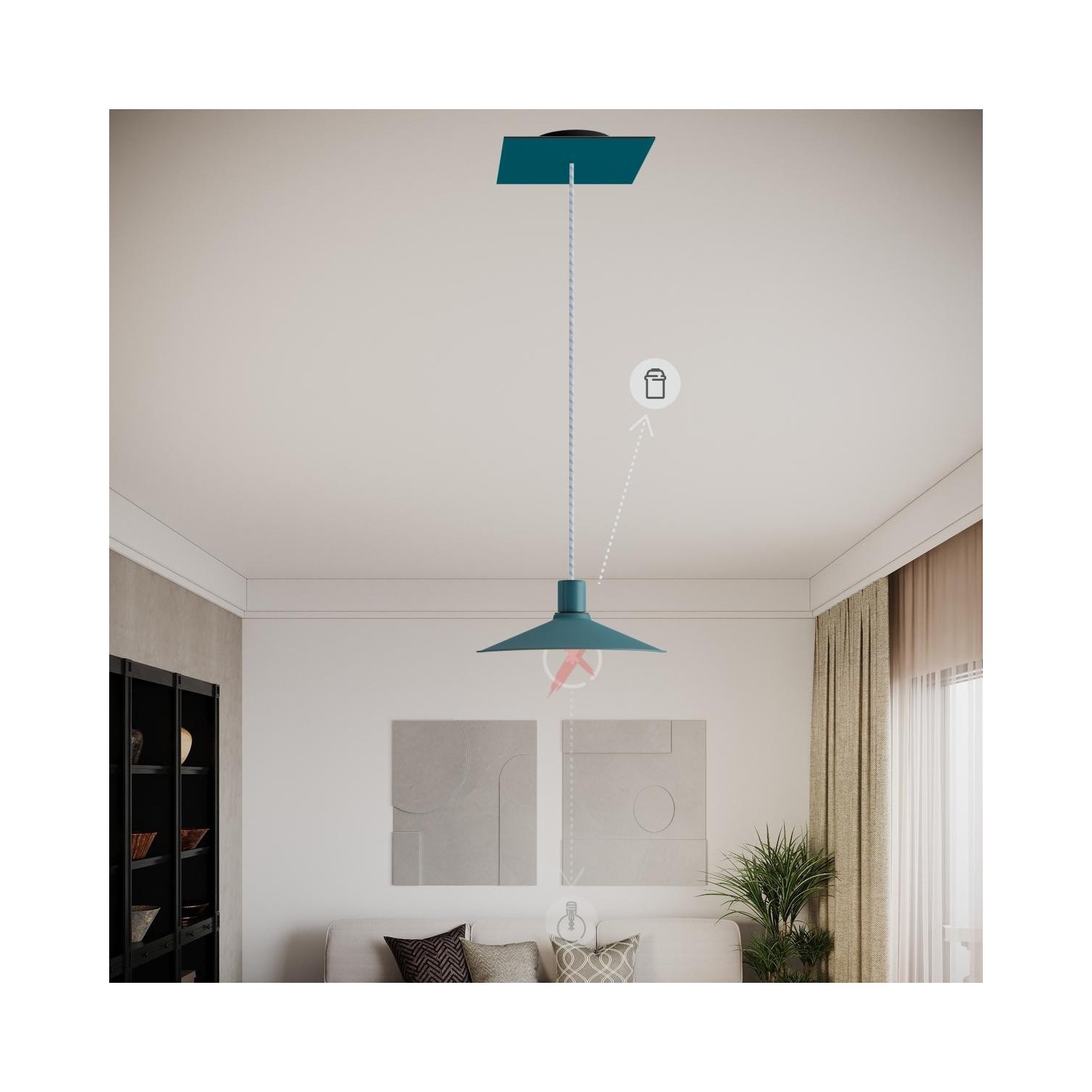 Suspension Made in Italy avec câble textile et double abat-jour Tub-E14