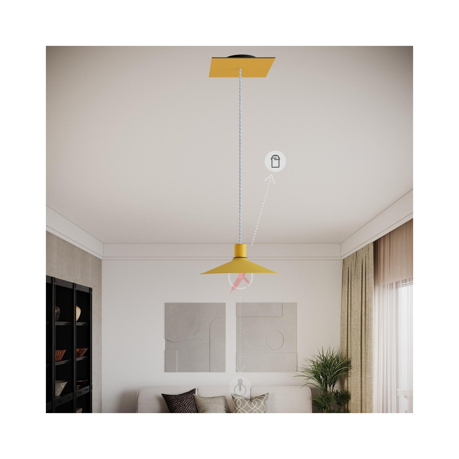 Suspension Made in Italy avec câble textile et double abat-jour Tub-E14