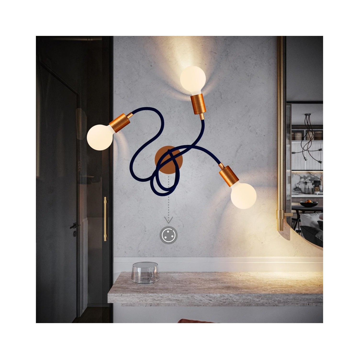 Suspension Made in Italy avec câble textile et double abat-jour Tub-E14