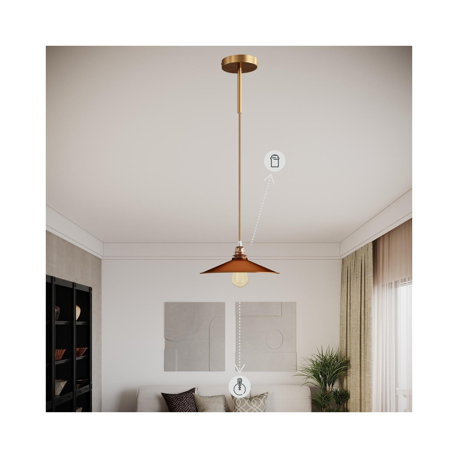Suspension Made in Italy avec câble textile et double abat-jour Tub-E14