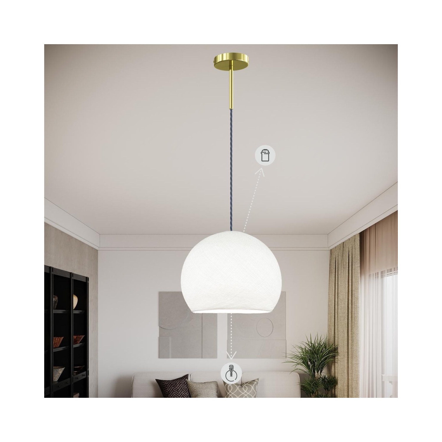 Suspension Made in Italy avec câble textile et double abat-jour Tub-E14