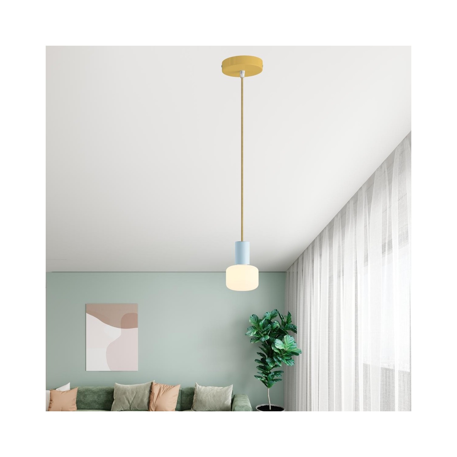 Suspension Made in Italy avec câble textile et double abat-jour Tub-E14