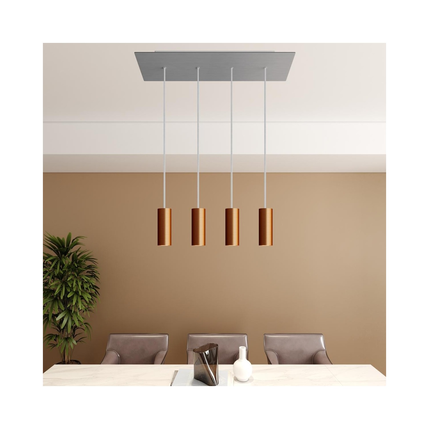 Suspension Made in Italy avec câble textile et double abat-jour Tub-E14