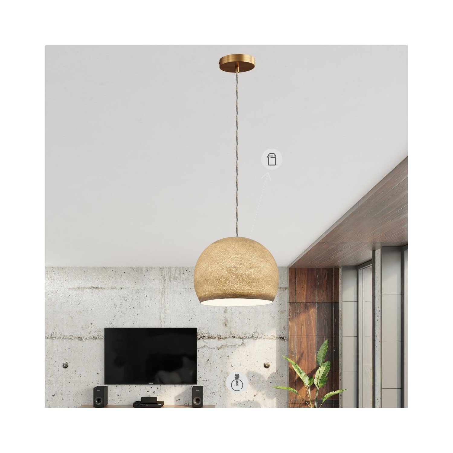 Suspension Made in Italy avec câble textile et double abat-jour Tub-E14