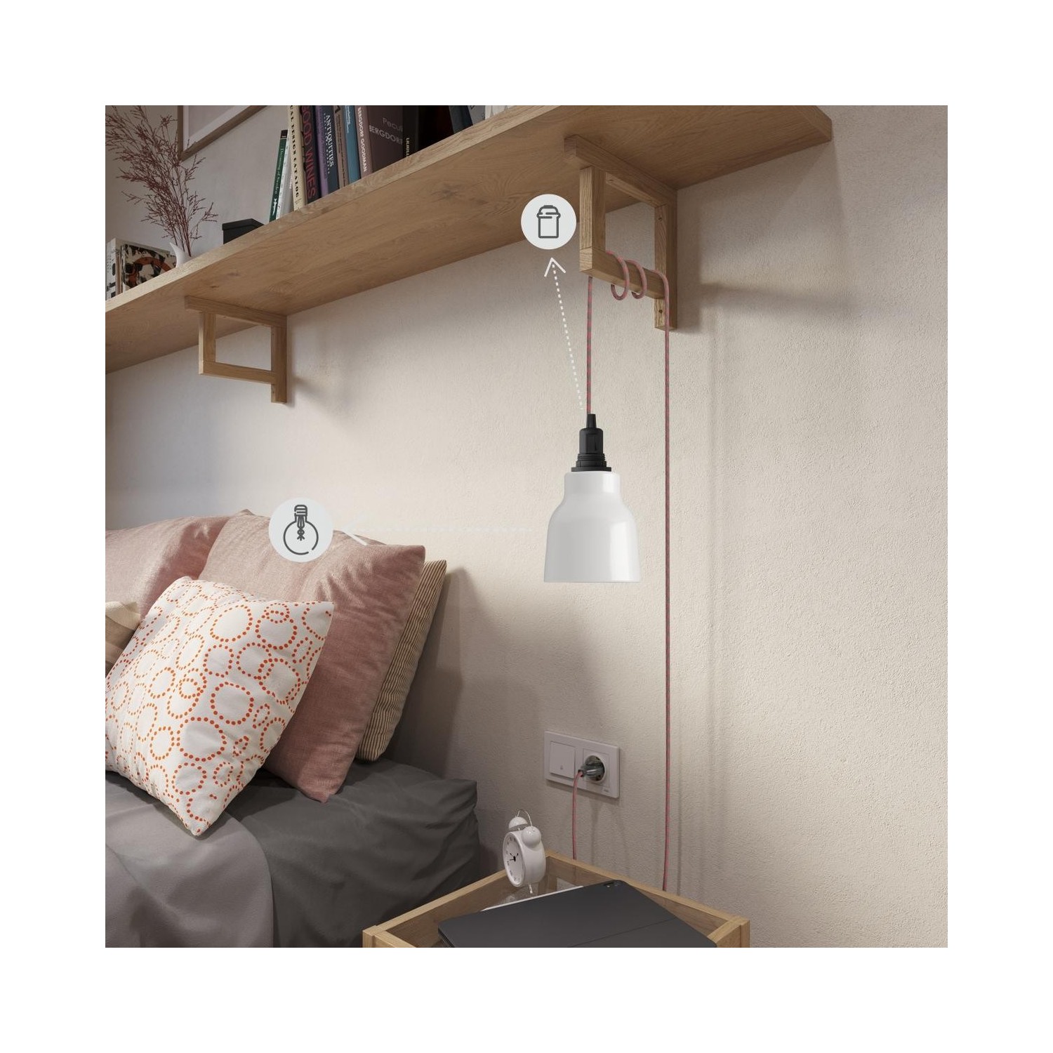 Suspension Made in Italy avec câble textile et double abat-jour Tub-E14