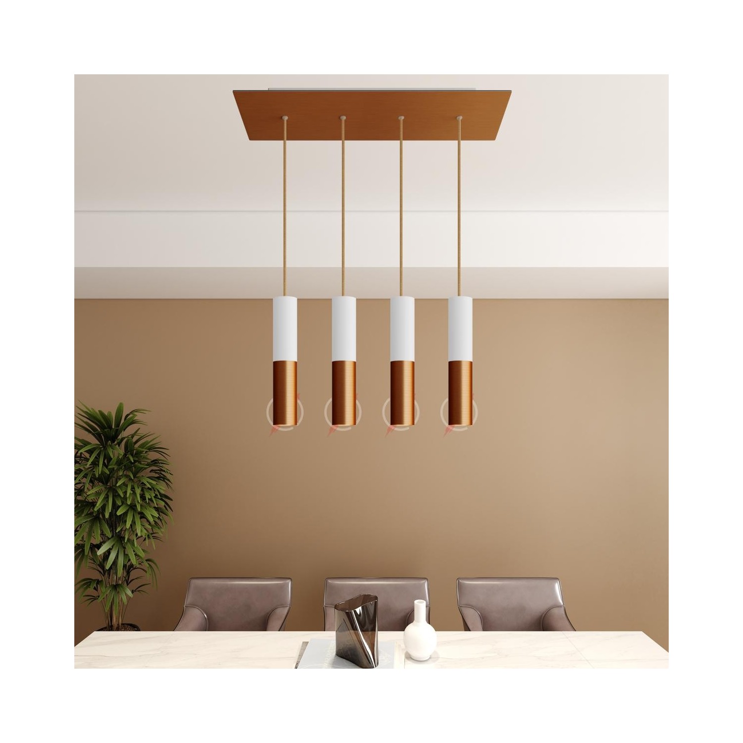 Suspension Made in Italy avec câble textile et double abat-jour Tub-E14