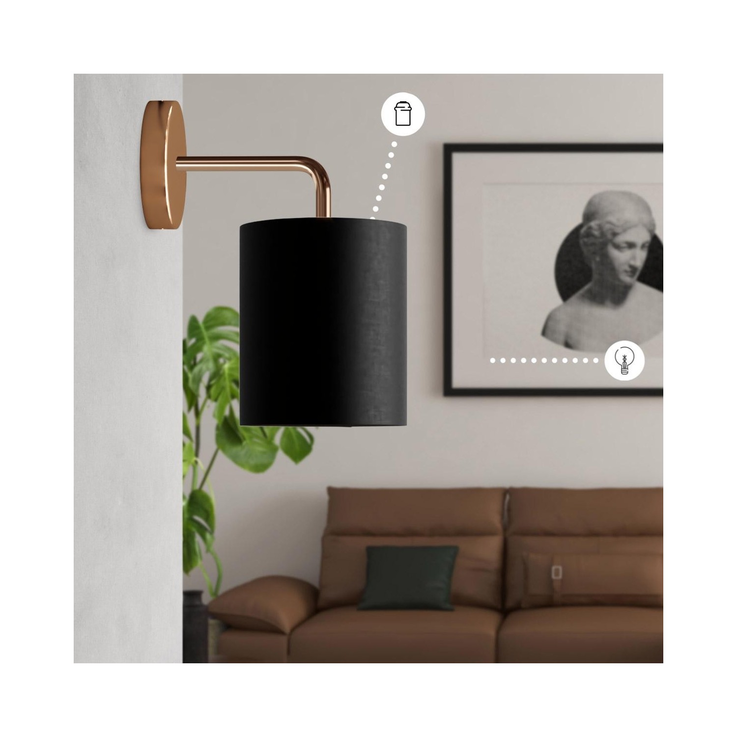 Suspension Made in Italy avec câble textile et double abat-jour Tub-E14