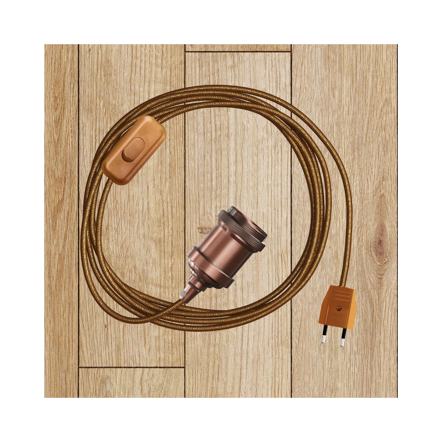 Suspension Made in Italy avec câble textile et double abat-jour Tub-E14