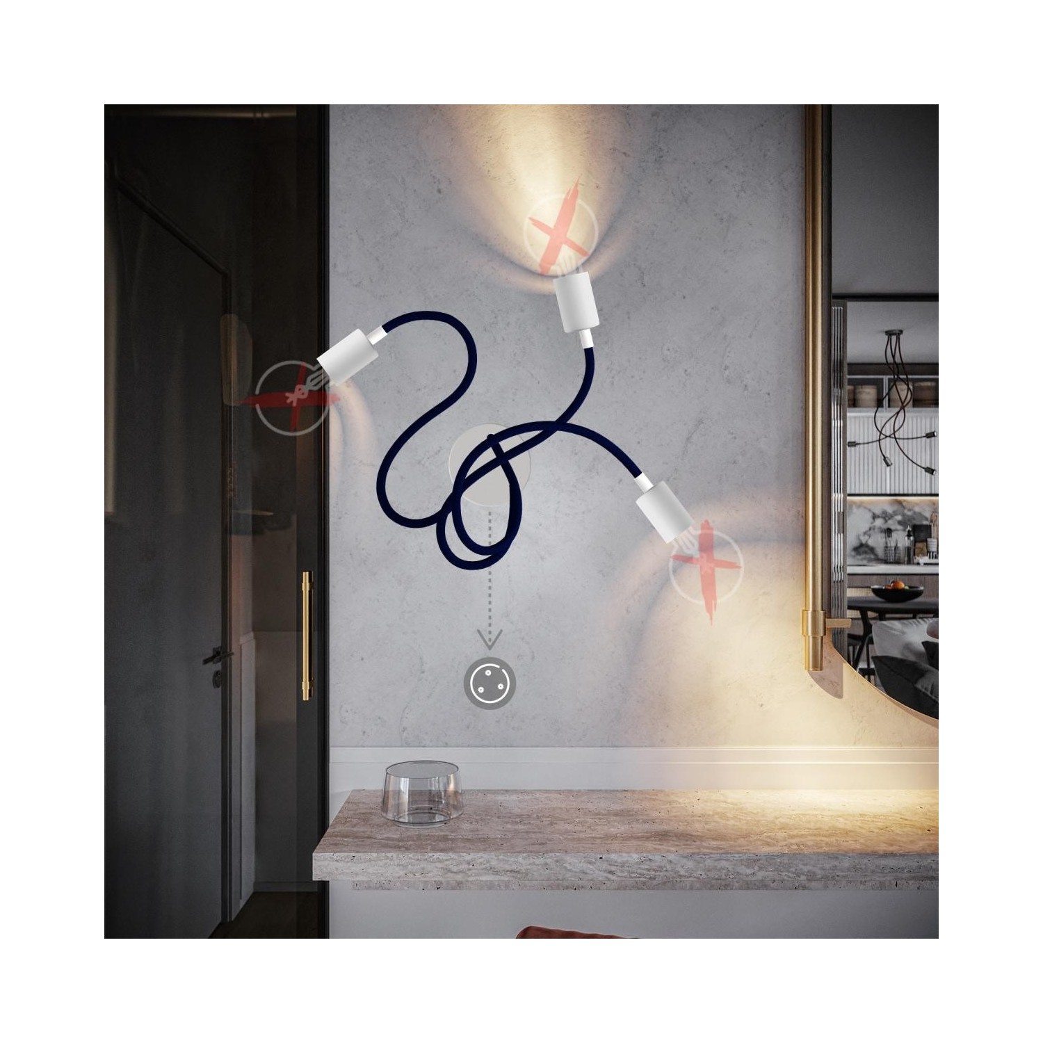 Fermaluce EIVA avec abat-jour Drop, articulation orientable et douille IP65 waterproof