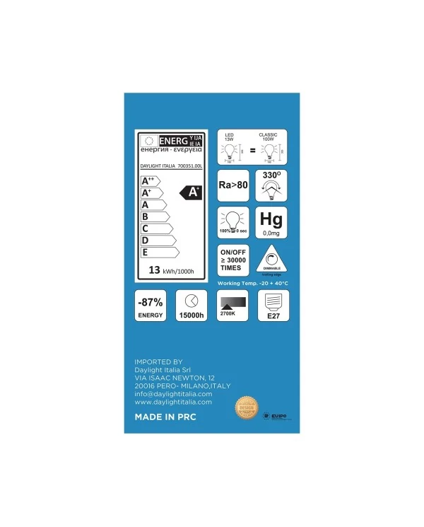 Ampoule LED Porcelaine Mammamia XXL 13W 1521Lm E27 2700K Dimmable