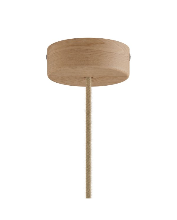 Lampe à suspension Made in Italy avec câble textile et abat-jour Tub-E14 en bois
