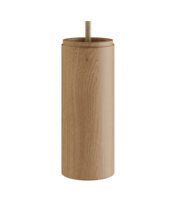 Lampe à suspension Made in Italy avec câble textile et abat-jour Tub-E14 en bois