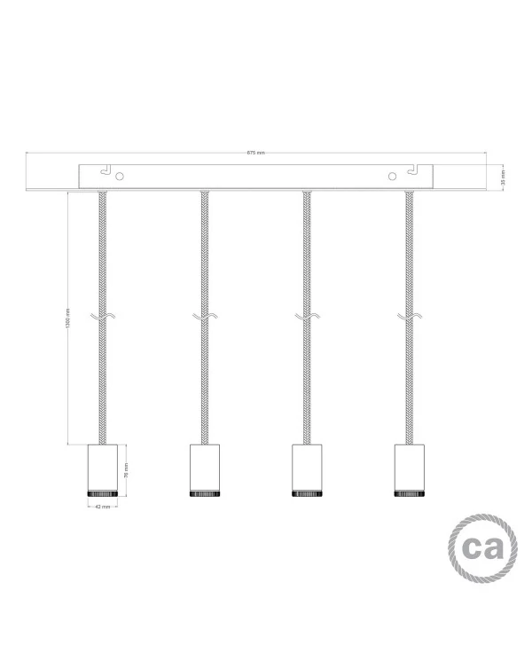 Lampe spot suspension avec 4 bras GU1d0 et XXL Rose-One rectangulaire 675 mm