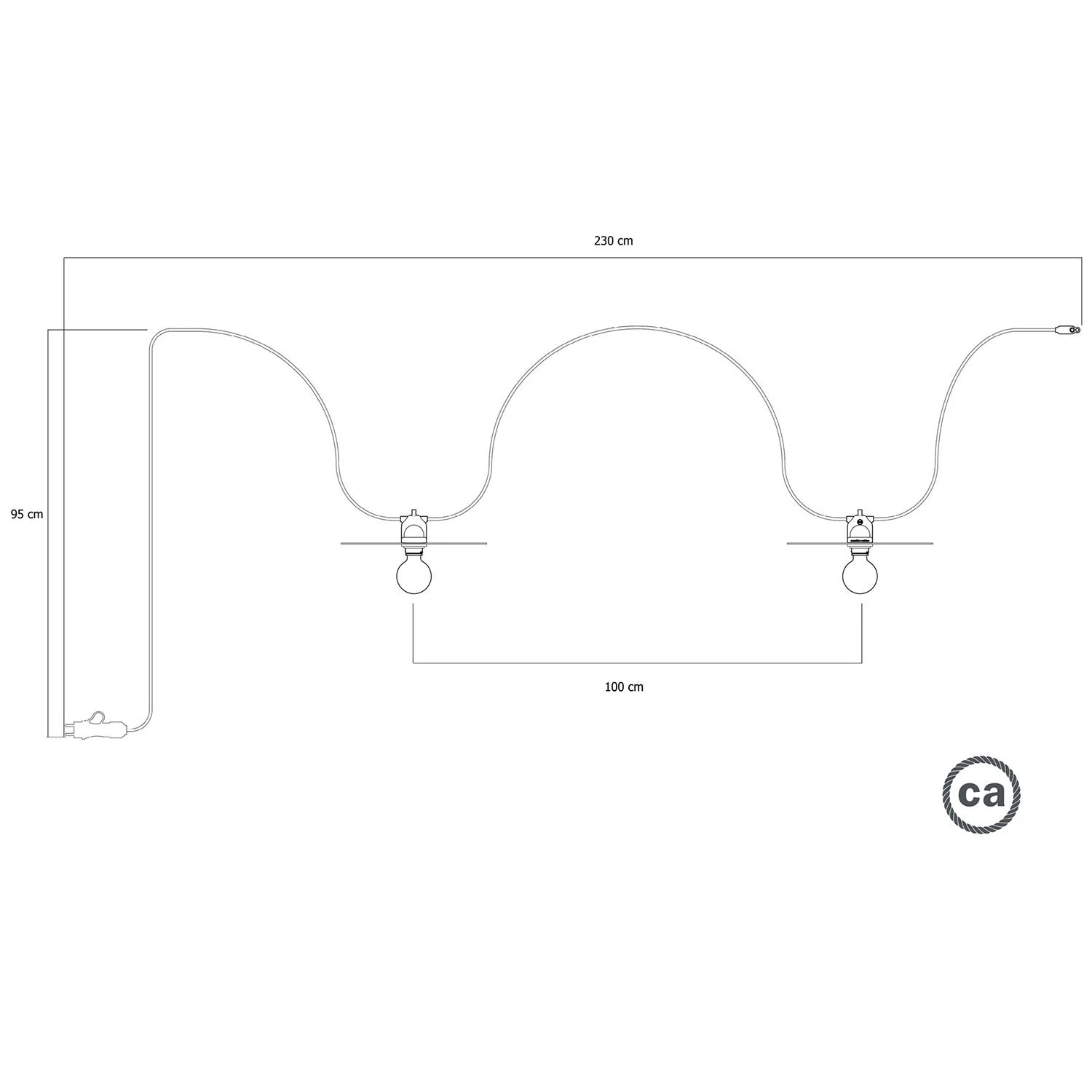 Guirlande lumineuse EIVA d'extérieur IP65 portative avec 2 douilles