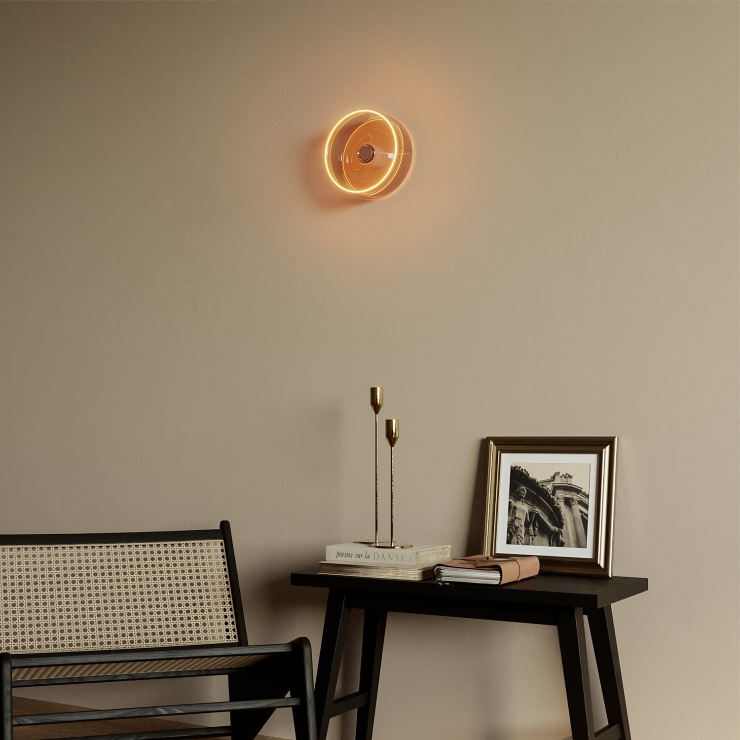 Lampe suspension en bois avec câble textile et abat-jour UFO