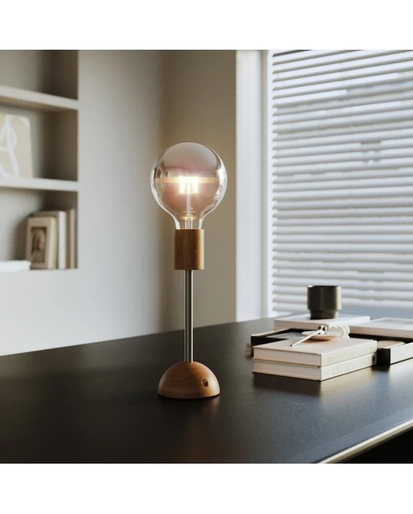 Lampe portative et rechargeable Cabless02 avec ampoule globo demi-sphère argentée