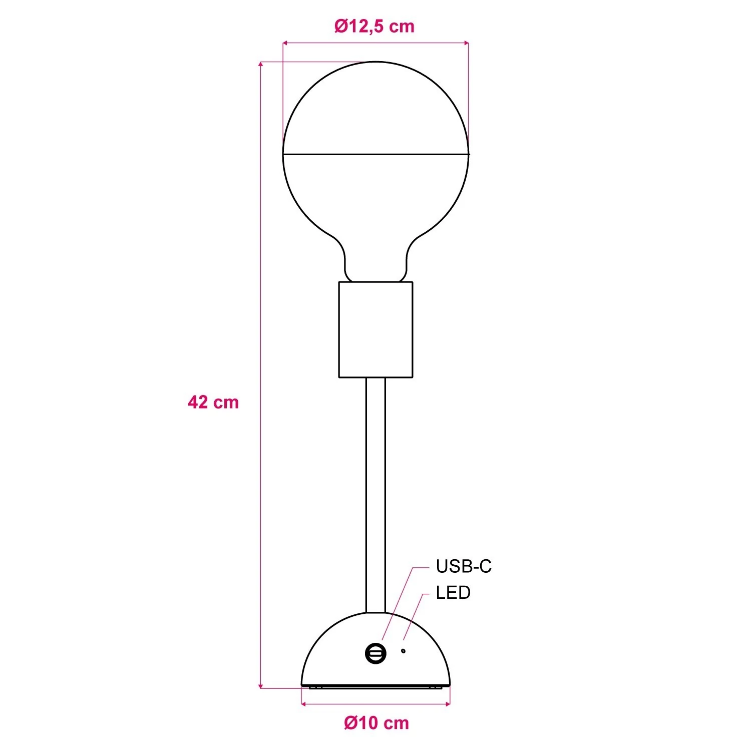 Lampe portative et rechargeable Cabless02 avec ampoule globo demi-sphère argentée