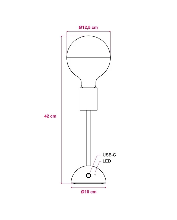 Lampe portative et rechargeable Cabless02 avec ampoule globo demi-sphère argentée