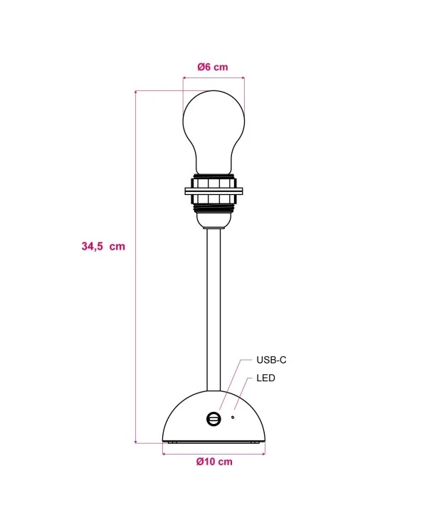 Lampe portative et rechargeable Cabless12 avec ampoule à goutte et arrangement pour abat-jour