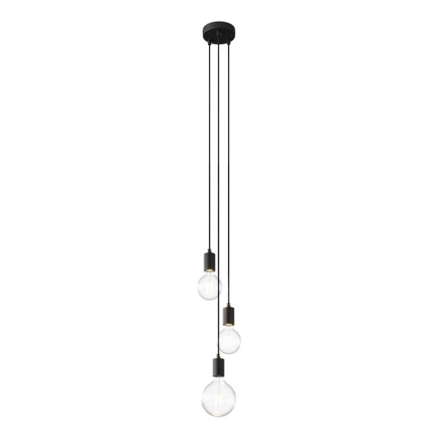 Lampe suspension multiple 3 bras avec câble textile et finitions en métal