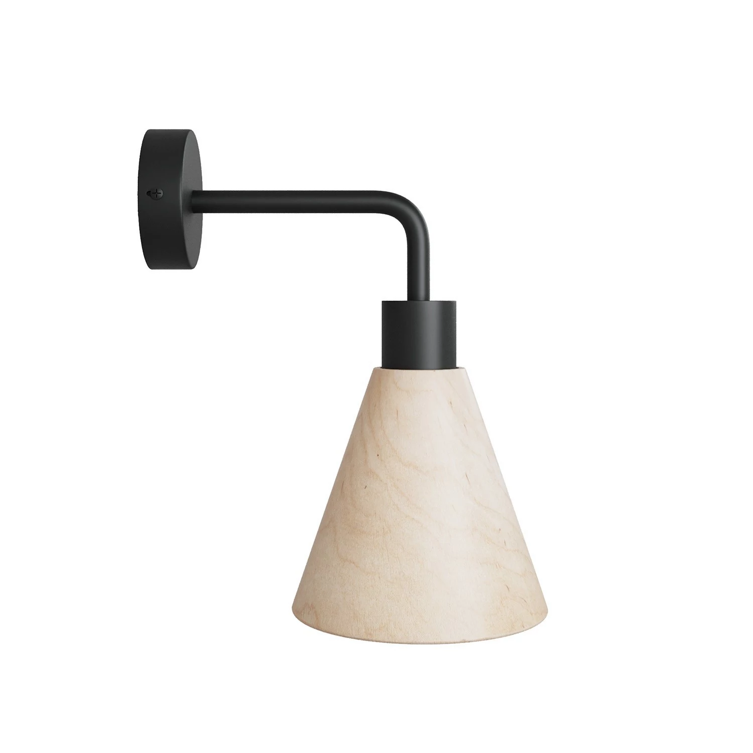 Lampe Fermaluce avec abat-jour en bois de forme conique et extension courbée